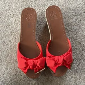 Tory Burch Orange/red wedge sandals.